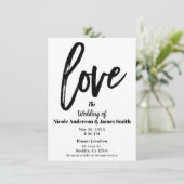 Invitation Black & White LOVE Modern Brush Mariage de script (Debout devant)