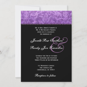 Invitation Black White Mariage damassé Ver 002