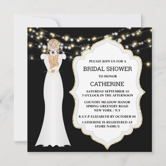 Invitation Black white mariée mariage robe lustre chic (Devant)