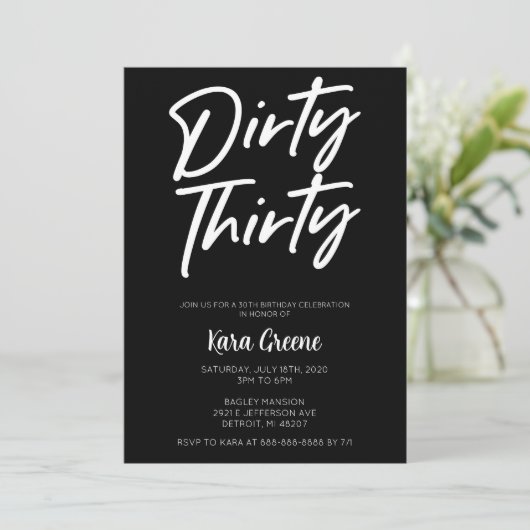 Invitation Black White Minimal Dirty Trente 30e anniversaire (Debout devant)