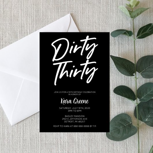 Invitation Black White Minimal Dirty Trente 30e anniversaire