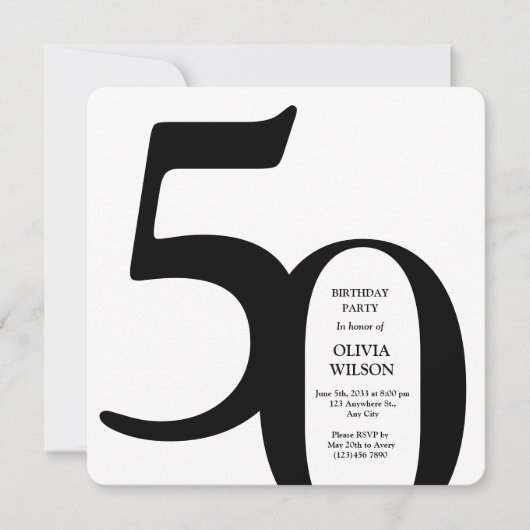 Invitation Black & White Minimalist Milestones 50th Birthday  (Devant)