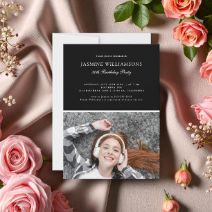 Invitation Black White Minimalist n'importe quel âge Annivers