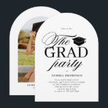 Invitation Black White Minimalist The Grad Party Photo<br><div class="desc">Black White Minimalist Script The Grad Party Photo Invitation</div>