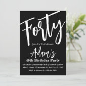 Invitation Black & White Modern 40e fête d'anniversaire (Debout devant)