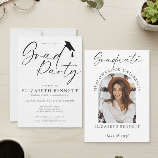 Invitation Black White Modern Arch Photo Graduation Party