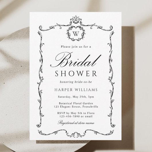 Invitation Black & White Modern Classic Frame Bridal Shower 