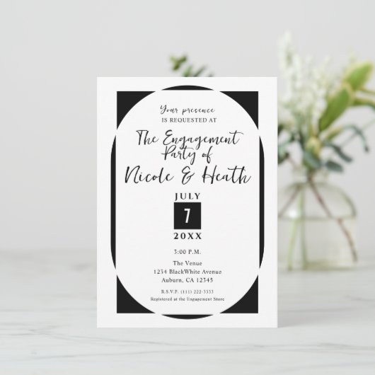Invitation Black & White Modern Minimal Engagement Party (Debout devant)