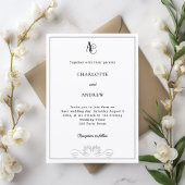 Invitation Black white modern monogram diamonds wedding