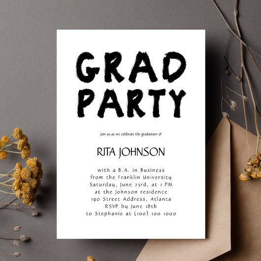 Invitation Black White Modern School Senior Graduation Party