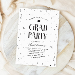 Invitation Black + White Modern Typography Graduation Party