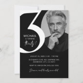 Invitation Black & White moderne 30ème Photo Anniversaire (Devant)