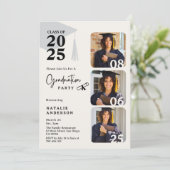 Invitation Black & White moderne 3 Photos Graduation Party (Debout devant)