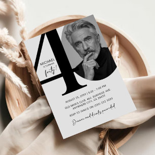 Invitation Black & White moderne 40ème Photo Anniversaire