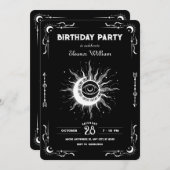 Invitation Black white moon sun tarot celestial birthday (Devant / Derrière)