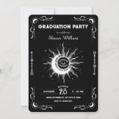 Invitation Black white moon sun tarot celestial graduation (Devant)