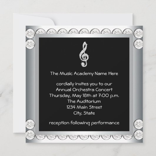 Invitation Black White Music Treble Clef Considérant (Dos)