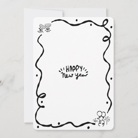 Invitation Black White New Year Cheer Hand Drawn Sketch Party (Dos)