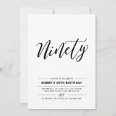 Invitation Black & White Ninety Minimal 90th Birthday Party (Devant)