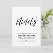 Invitation Black & White Ninety Minimal 90th Birthday Party (Debout devant)
