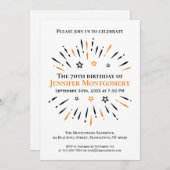 Invitation Black White Orange 70e anniversaire feux d'artific (Devant / Derrière)