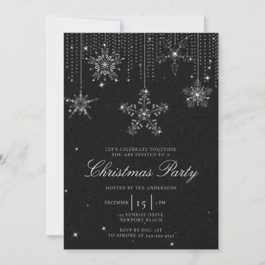 Invitation Black White Parties scintillant Drivers Snowflakes (Devant)