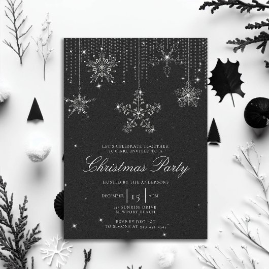 Invitation Black White Parties scintillant Drivers Snowflakes