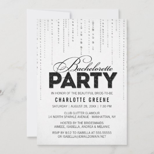Invitation Black & White Parties scintillant Look Bachelorett (Devant)