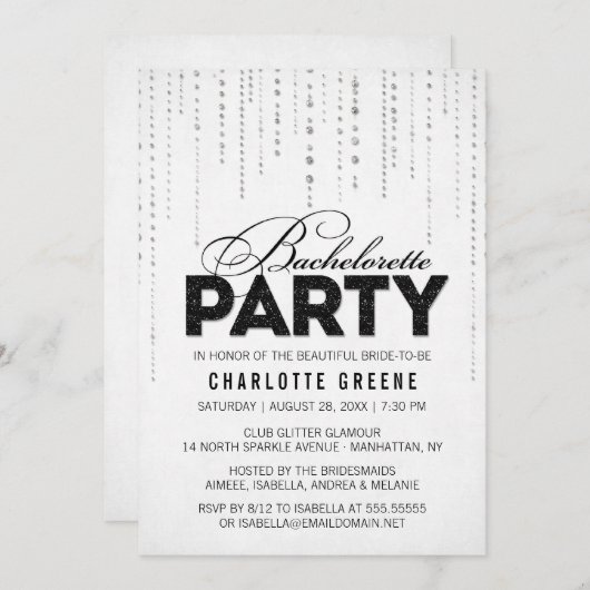 Invitation Black & White Parties scintillant Look Bachelorett (Devant / Derrière)