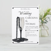 Invitation Black & White Pearl Champagne Glass Wedding (Debout devant)