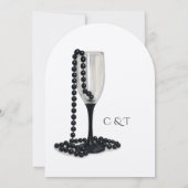 Invitation Black & White Pearl Champagne Glass Wedding (Dos)
