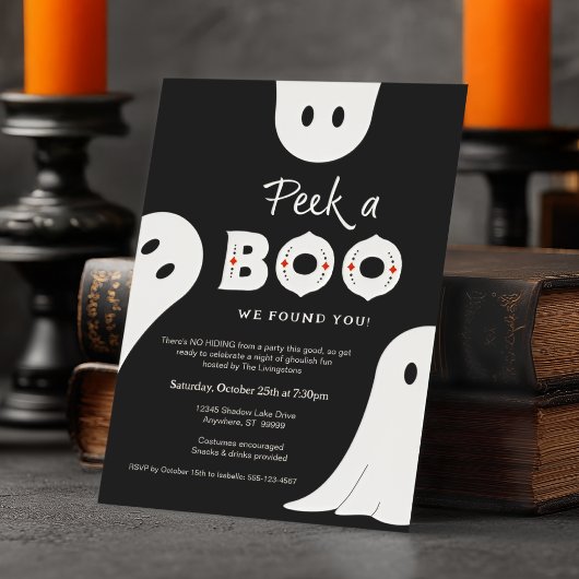 Invitation Black White Peek Un Boom Ghosts Halloween Party