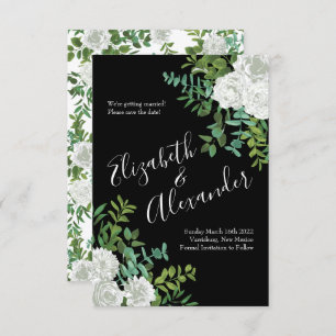 Invitation Black & White Peony Rose Floral Enregistrer la dat