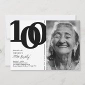 Invitation Black White Photo 100th Birthday Party (Devant)