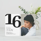 Invitation Black White Photo 16e fête d'anniversaire (Debout devant)