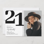 Invitation Black White Photo 21e anniversaire fête (Devant)