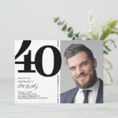 Invitation Black White Photo 40e anniversaire (Debout devant)