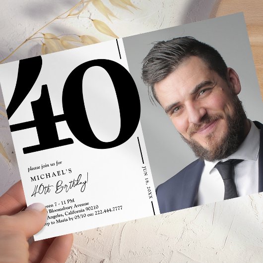 Invitation Black White Photo 40e anniversaire