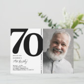 Invitation Black White Photo 70th Birthday Party (Debout devant)