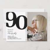 Invitation Black White Photo 90th Birthday Party (Devant)