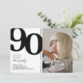 Invitation Black White Photo 90th Birthday Party (Debout devant)