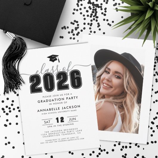Invitation Black White Photo Graduation Party