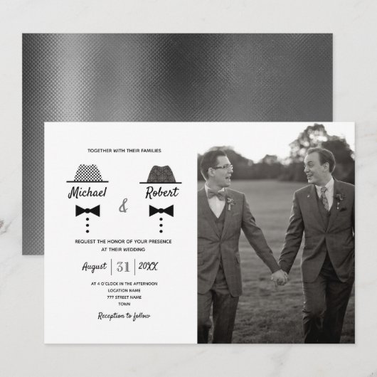 Invitation Black White Photo Mariage Gay (Devant / Derrière)
