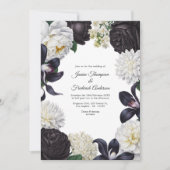 Invitation Black & White Photo/QR Code Floral Wedding (Devant)