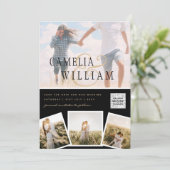 Invitation Black White PHOTO Wedding Inviter QR CODE Enregist (Debout devant)