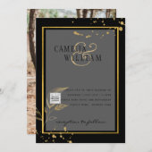 Invitation Black White Photo Wedding Inviter QR Code Enregist (Devant / Derrière)