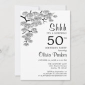Invitation Black White Pine Branch Surprise 50e anniversaire (Devant)