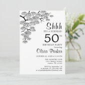 Invitation Black White Pine Branch Surprise 50e anniversaire (Debout devant)