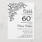 Invitation Black White Pine Branch Surprise 60th Birthday (Devant)