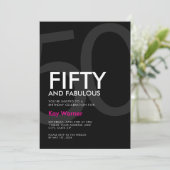 Invitation Black White Pink Fifty and Fabulous 50th Birthday (Debout devant)
